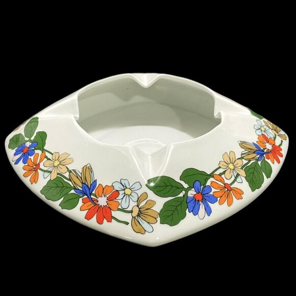 Vintage 1960s Schmidt Brazil Porcelain Cigar Ashtray - Groovy Floral Pattern - Picture 2 of 8